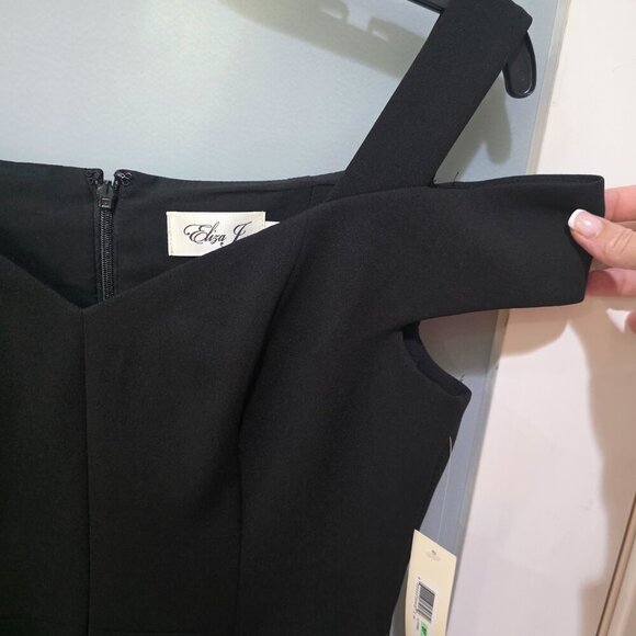 Eliza J Black Off-Shoulder Sheath Dress 8P NWT Double Lined Classic Cocktail - Picture 4 of 9
